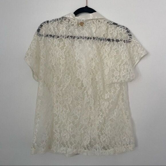 Vintage 1970s Victoria Secret Gold Label Cap Sleeve Ivory Lace Button down - Picture 11 of 13